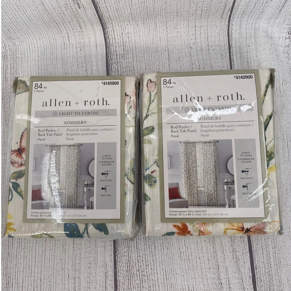 Allen + Roth Sommers Floral Curtain Panels 50x84 (Set of 2) Cream Cotton Linen